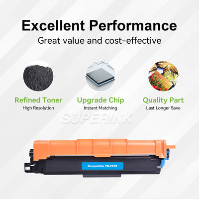 Compatible TN227 Cyan Toner Cartridge WITH CHIP by Superink