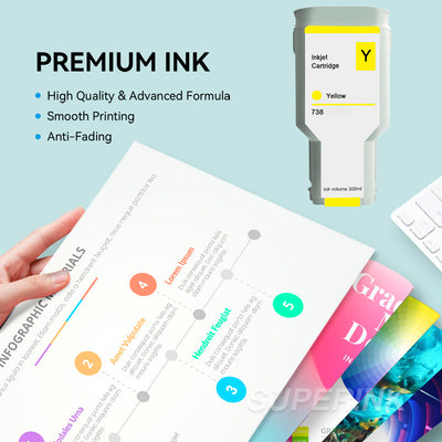 Compatible HP 738 YELLOW 300ML Ink Cartridge By Superink